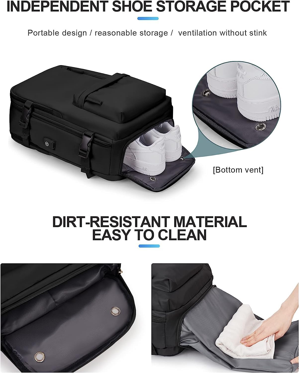Waterbestendige Reistas 40L met Schoenenvak en USB-Poort – Geschikt voor Laptops tot 35,56 cm | Sansoti