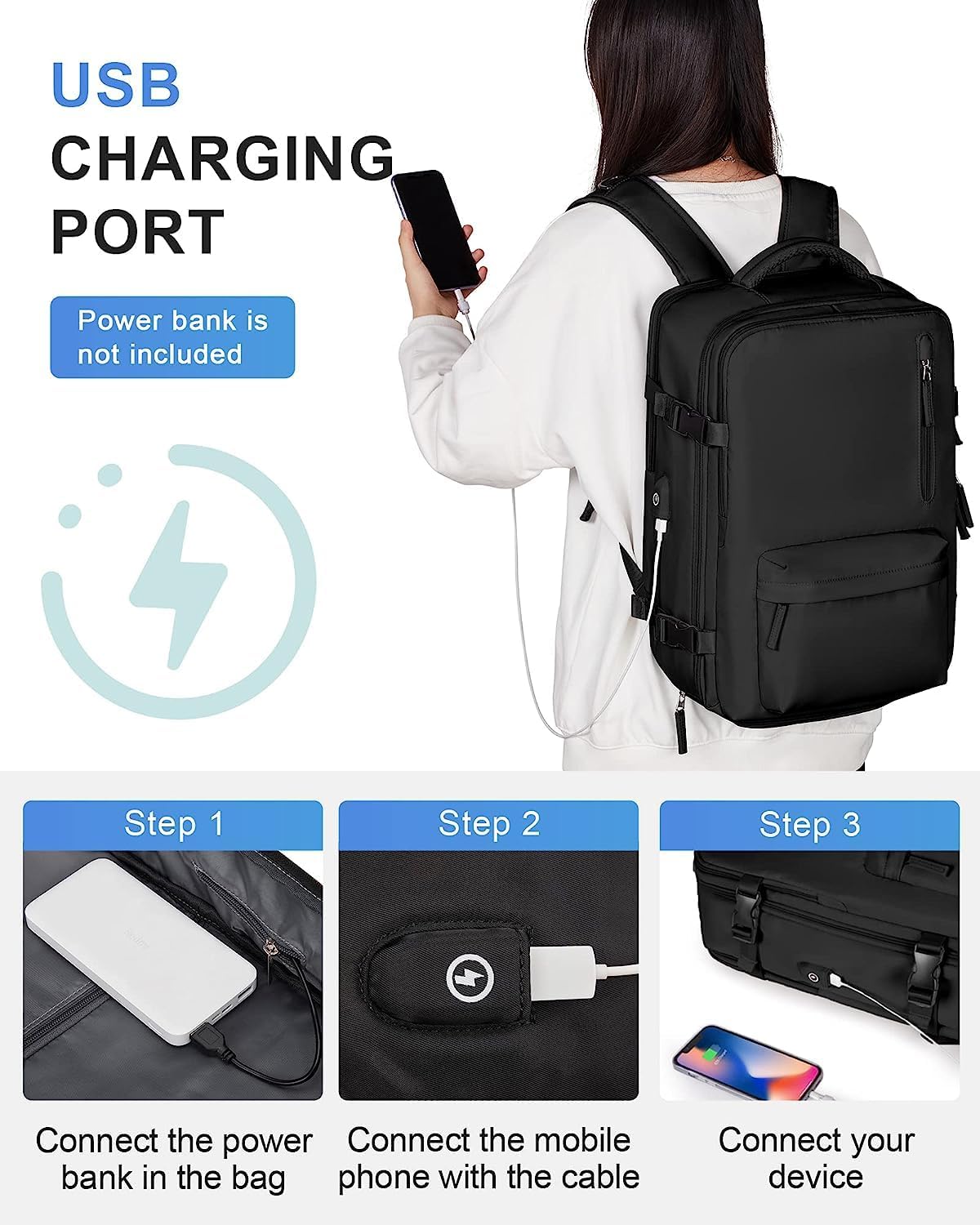Waterbestendige Reistas 40L met Schoenenvak en USB-Poort – Geschikt voor Laptops tot 35,56 cm | Sansoti