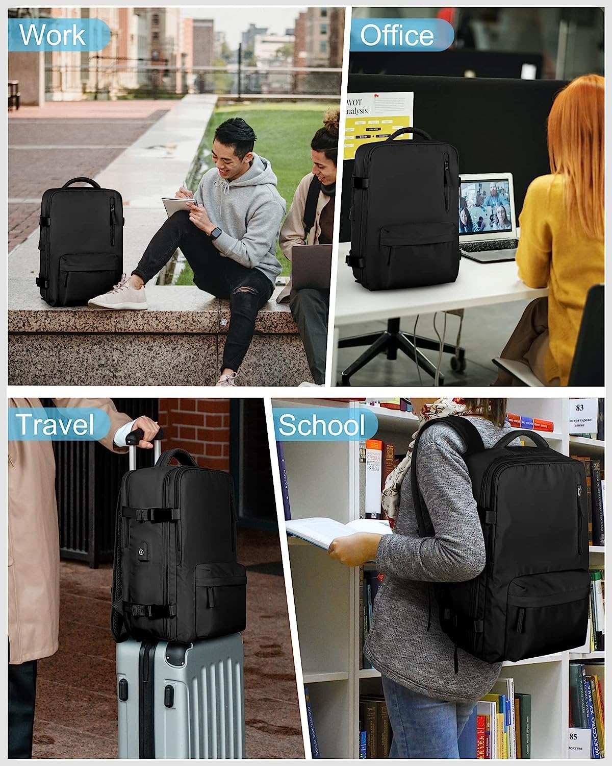 Waterbestendige Reistas 40L met Schoenenvak en USB-Poort – Geschikt voor Laptops tot 35,56 cm | Sansoti