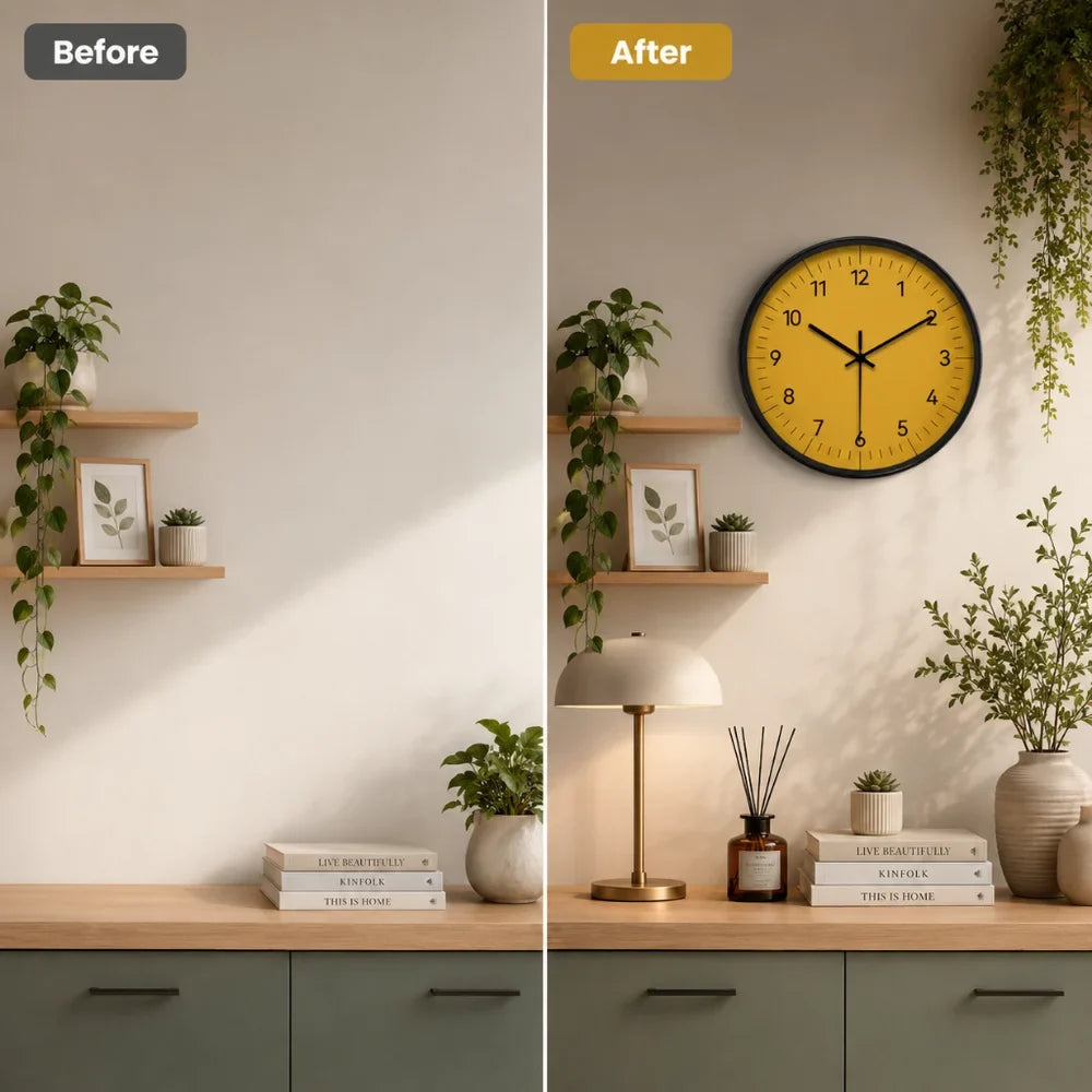 Wandklok Geel Stil Uurwerk 25-35cm Scandinavisch Minimalistisch Design Analoog Woonkamer Slaapkamer Keuken | Sansoti
