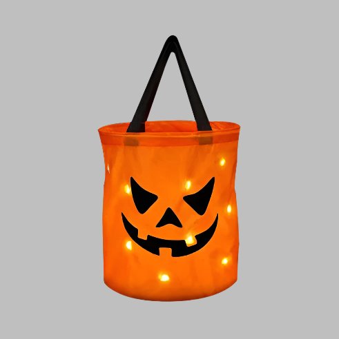 Podświetlana dyniowa torba na słodycze z oświetleniem LED na Halloween, przyjęcie dla dzieci, Trick or Treat, dekoracyjny woreczek | Sansoti
