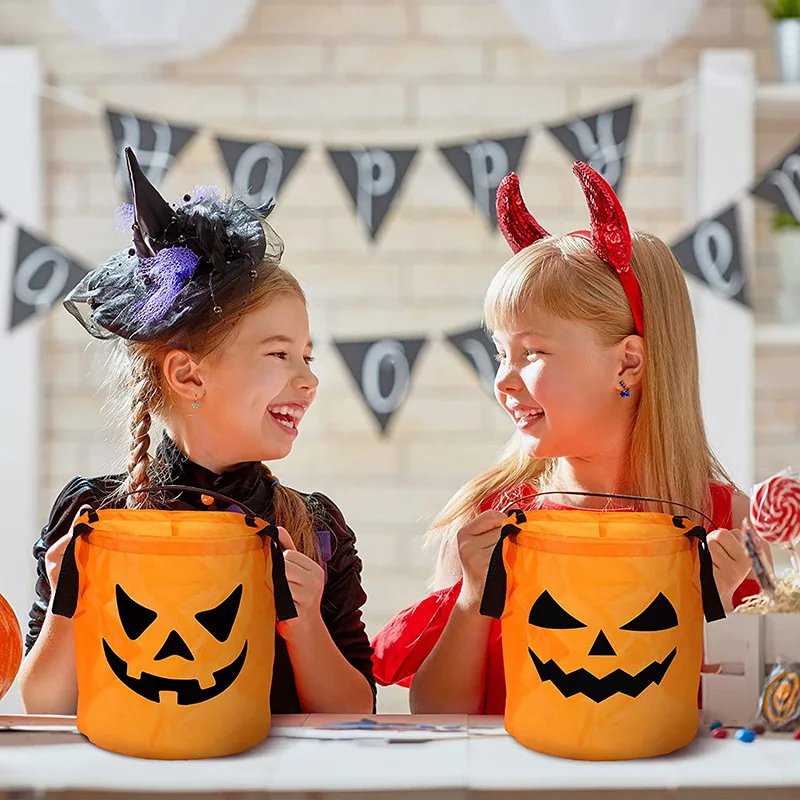 Podświetlana dyniowa torba na słodycze z oświetleniem LED na Halloween, przyjęcie dla dzieci, Trick or Treat, dekoracyjny woreczek | Sansoti