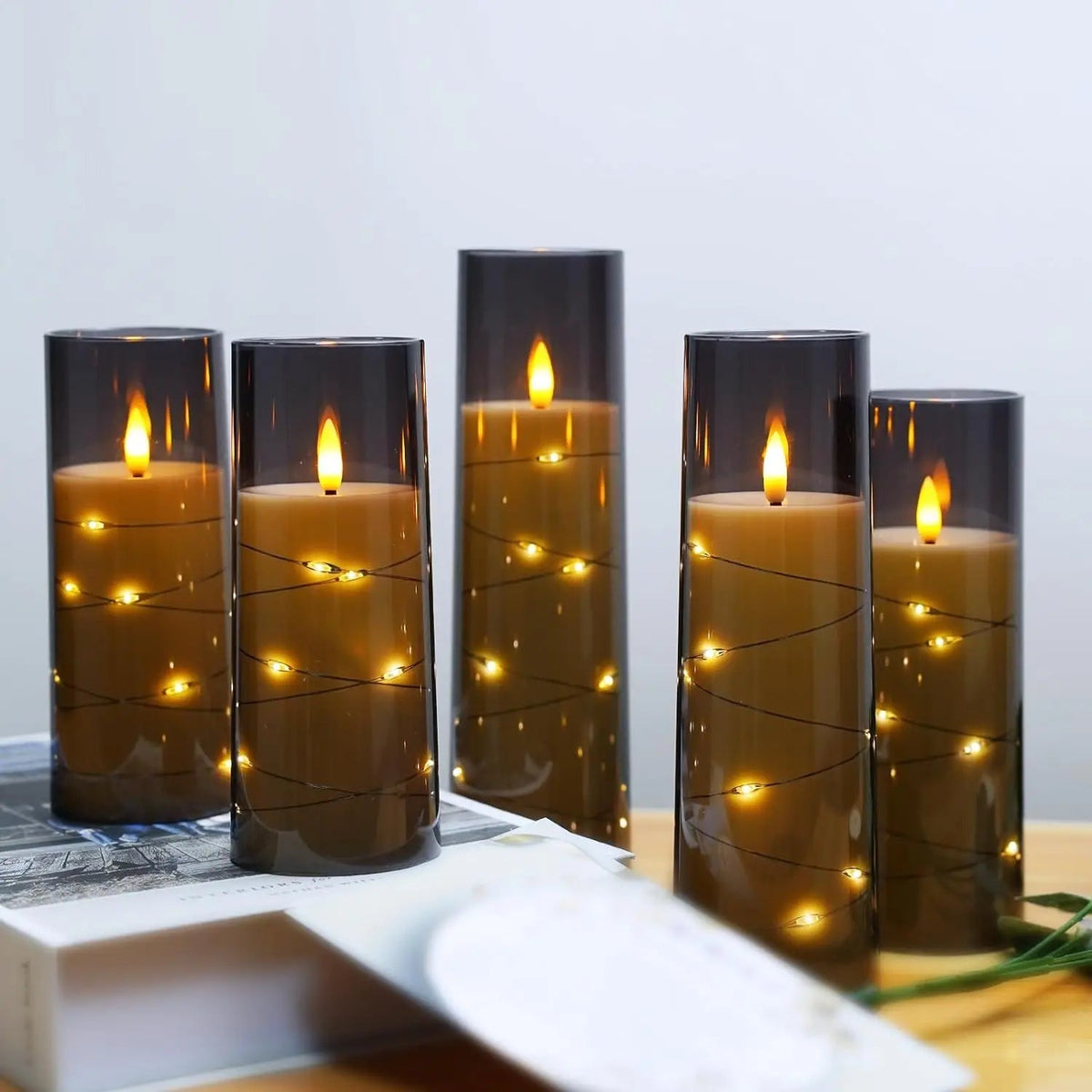 LED Kaarsen Set 3 Stuks Grijs Transparant Timer Sfeerverlichting Feestdecoratie Elektrisch Vlamloze Kaars | Sansoti