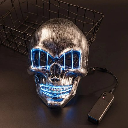 Masque de tête de mort lumineux avec éclairage LED, accessoire de crâne pour fête d’Halloween, cosplay et soirée d’horreur | Sansoti