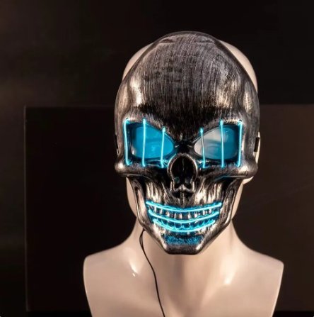 Masque de tête de mort lumineux avec éclairage LED, accessoire de crâne pour fête d’Halloween, cosplay et soirée d’horreur | Sansoti