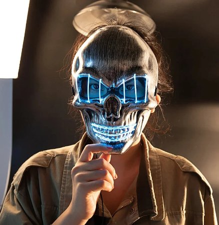 Masque de tête de mort lumineux avec éclairage LED, accessoire de crâne pour fête d’Halloween, cosplay et soirée d’horreur | Sansoti