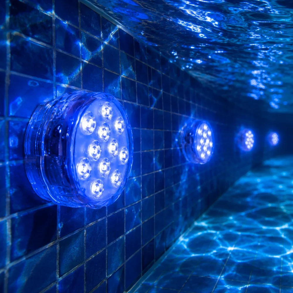 RGB-LED-Unterwasserleuchte mit 10 Farben und Fernbedienung, Saugnapf für Pool, Teich und Aquarium, dekorative Beleuchtung | Sansoti
