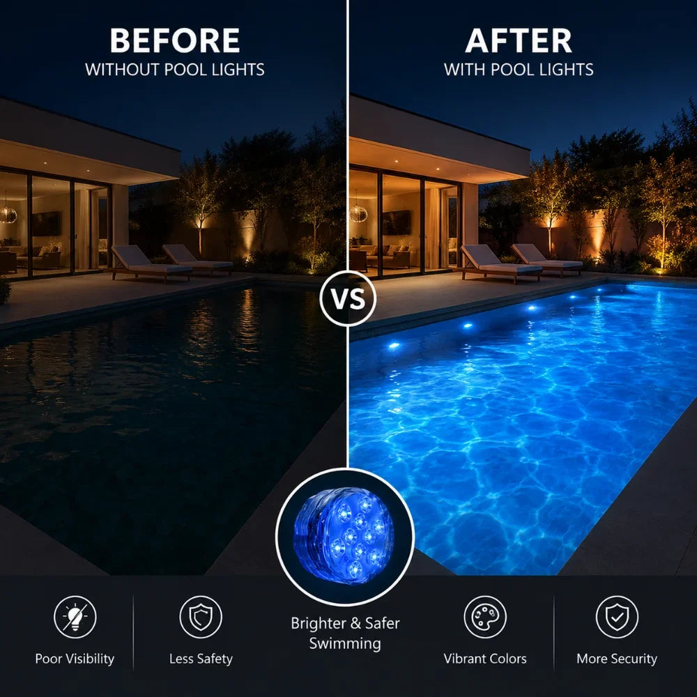 RGB-LED-Unterwasserleuchte mit 10 Farben und Fernbedienung, Saugnapf für Pool, Teich und Aquarium, dekorative Beleuchtung | Sansoti