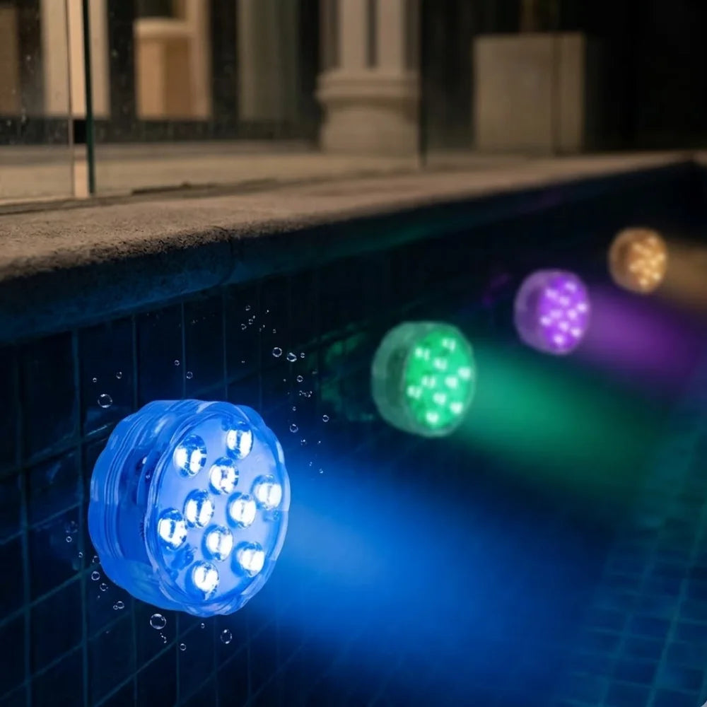 RGB-LED-Unterwasserleuchte mit 10 Farben und Fernbedienung, Saugnapf für Pool, Teich und Aquarium, dekorative Beleuchtung | Sansoti
