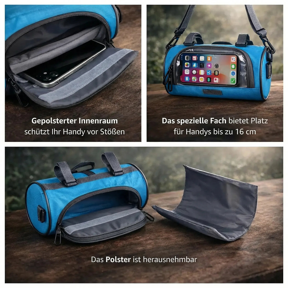 Fahrradtasche für den Lenker mit Handyhalterung, Touchscreen, wasserdichtem Fach, Navigation, Fahrradzubehör und Lenkertasche | Sansoti