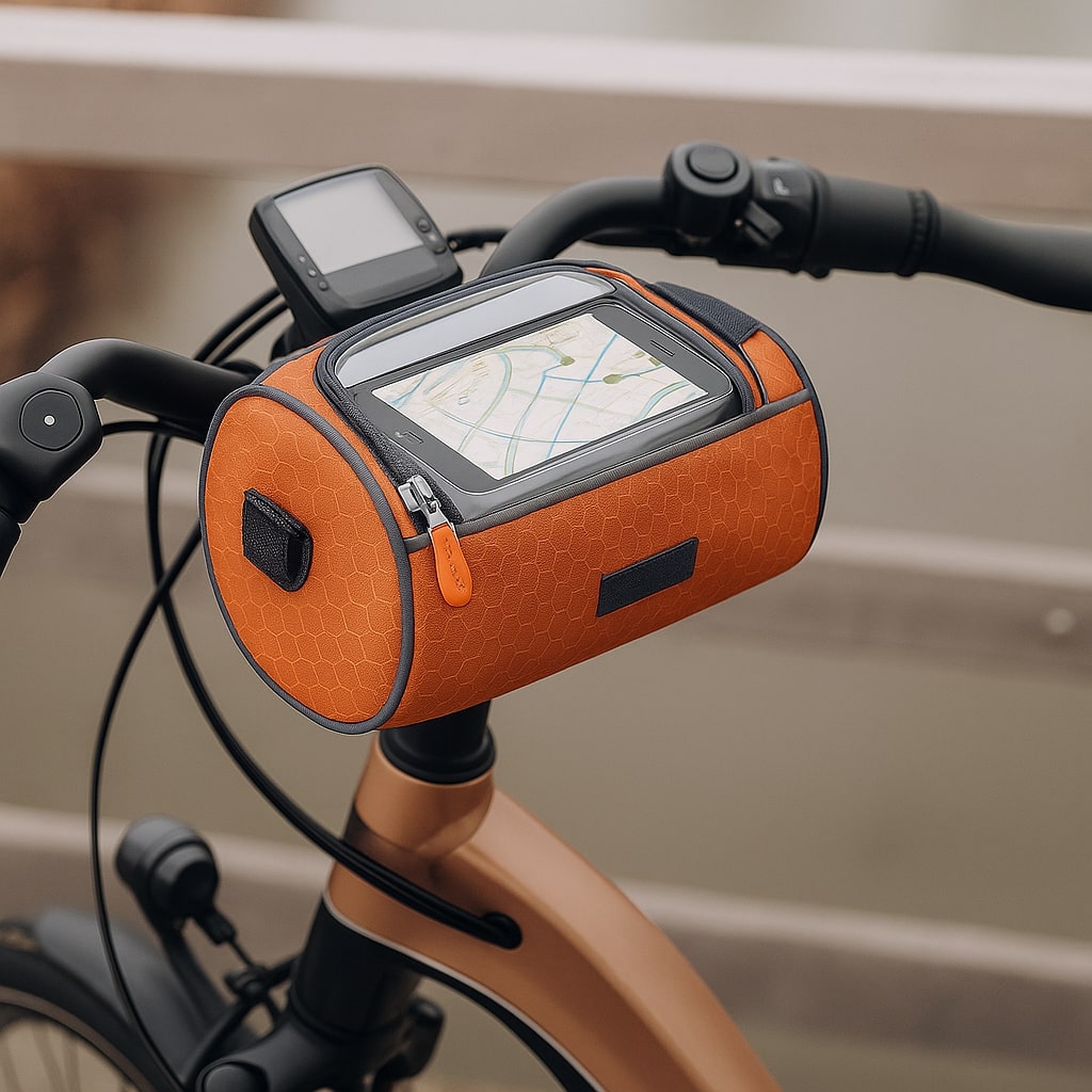Fahrradtasche für den Lenker mit Handyhalterung, Touchscreen, wasserdichtem Fach, Navigation, Fahrradzubehör und Lenkertasche | Sansoti