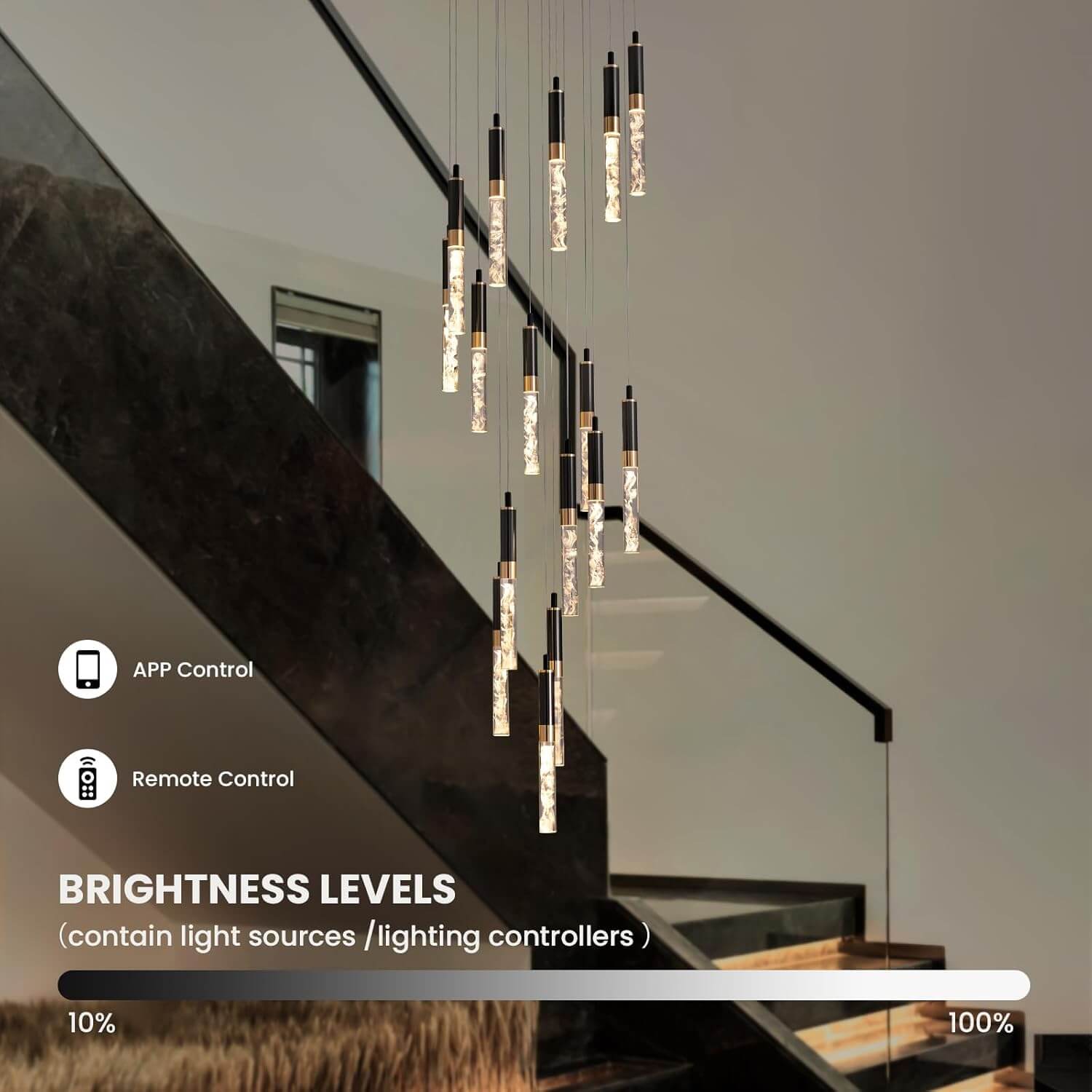 Lustre en cristal Escalier Noir Cristal K9 300cm LED Moderne Plafond Haut