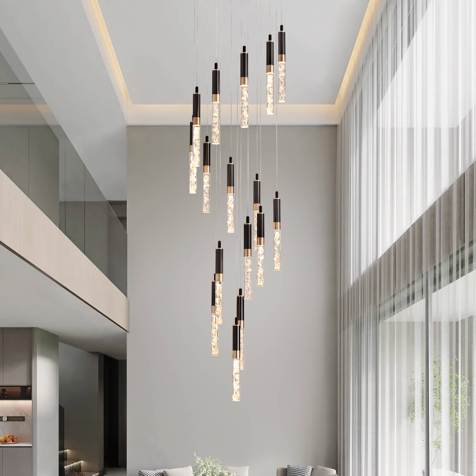 Lustre en cristal Escalier Noir Cristal K9 300cm LED Moderne Plafond Haut