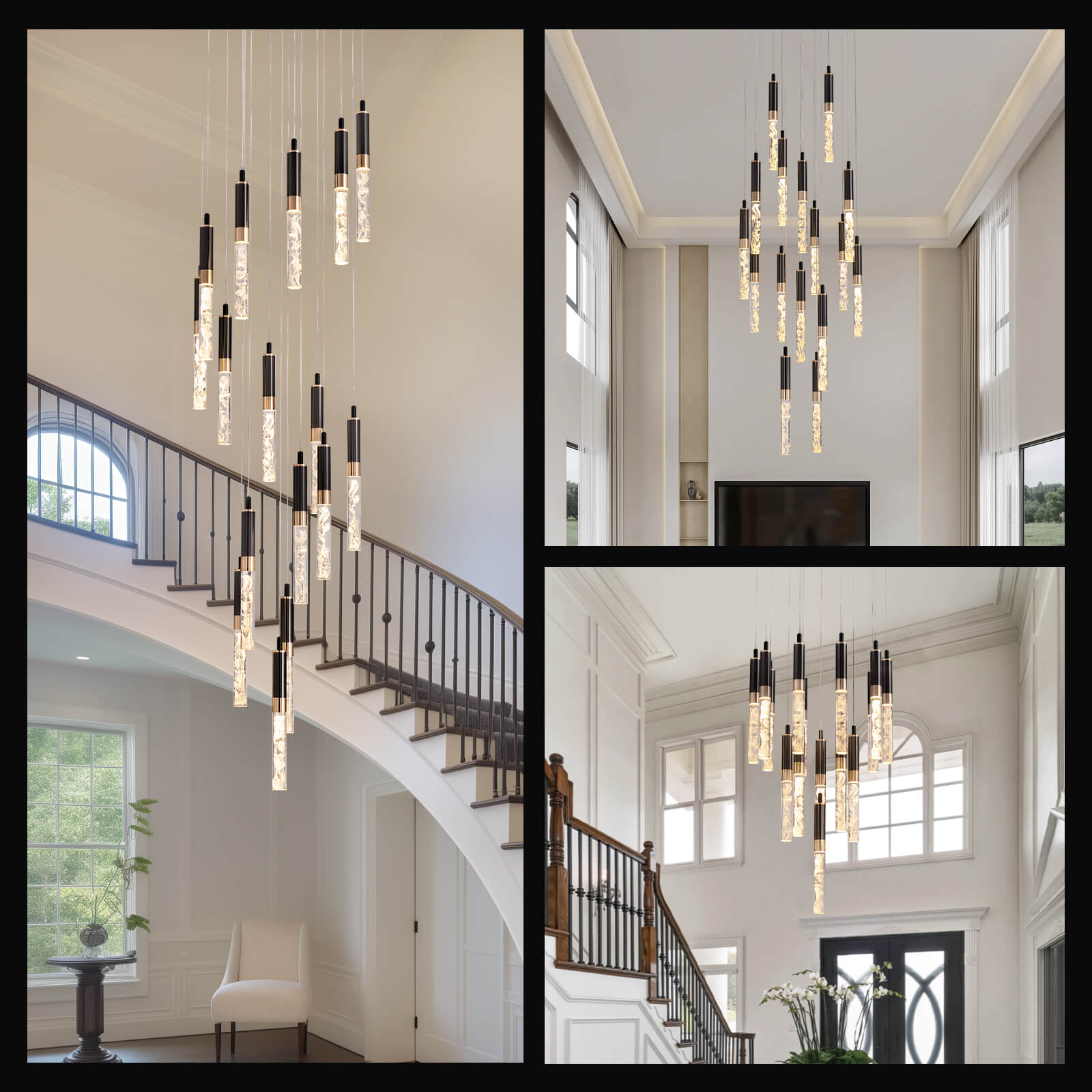 Lustre en cristal Escalier Noir Cristal K9 300cm LED Moderne Plafond Haut