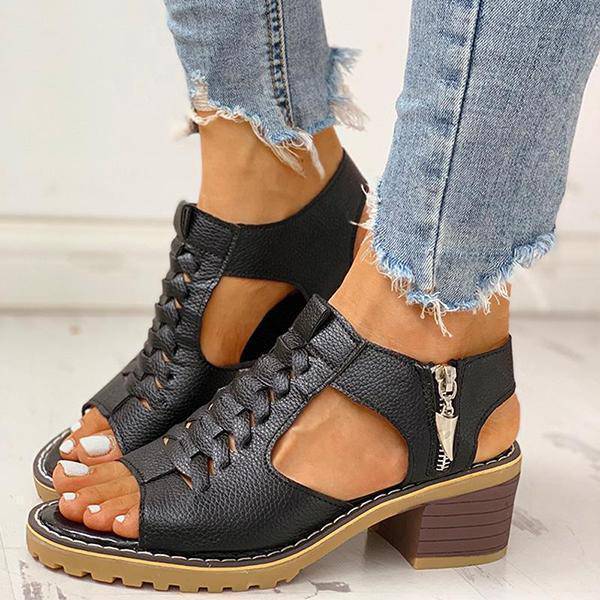 Dames Sandalen met Open Teen en Blokhak – Ritssluiting Plateau Zomerschoenen voor Feesten en Uitgaan | Sansoti