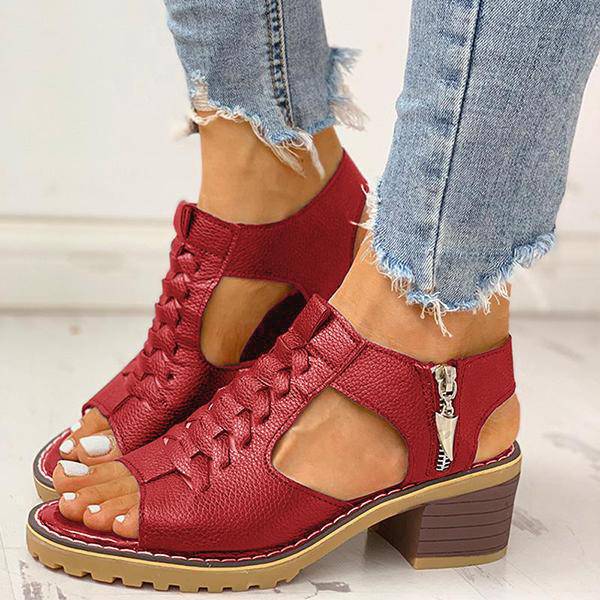 Dames Sandalen met Open Teen en Blokhak – Ritssluiting Plateau Zomerschoenen voor Feesten en Uitgaan | Sansoti