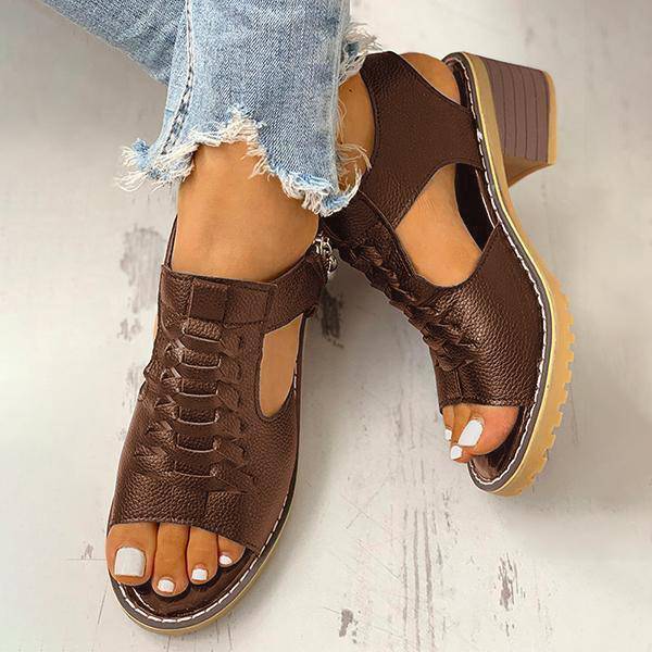 Dames Sandalen met Open Teen en Blokhak – Ritssluiting Plateau Zomerschoenen voor Feesten en Uitgaan | Sansoti