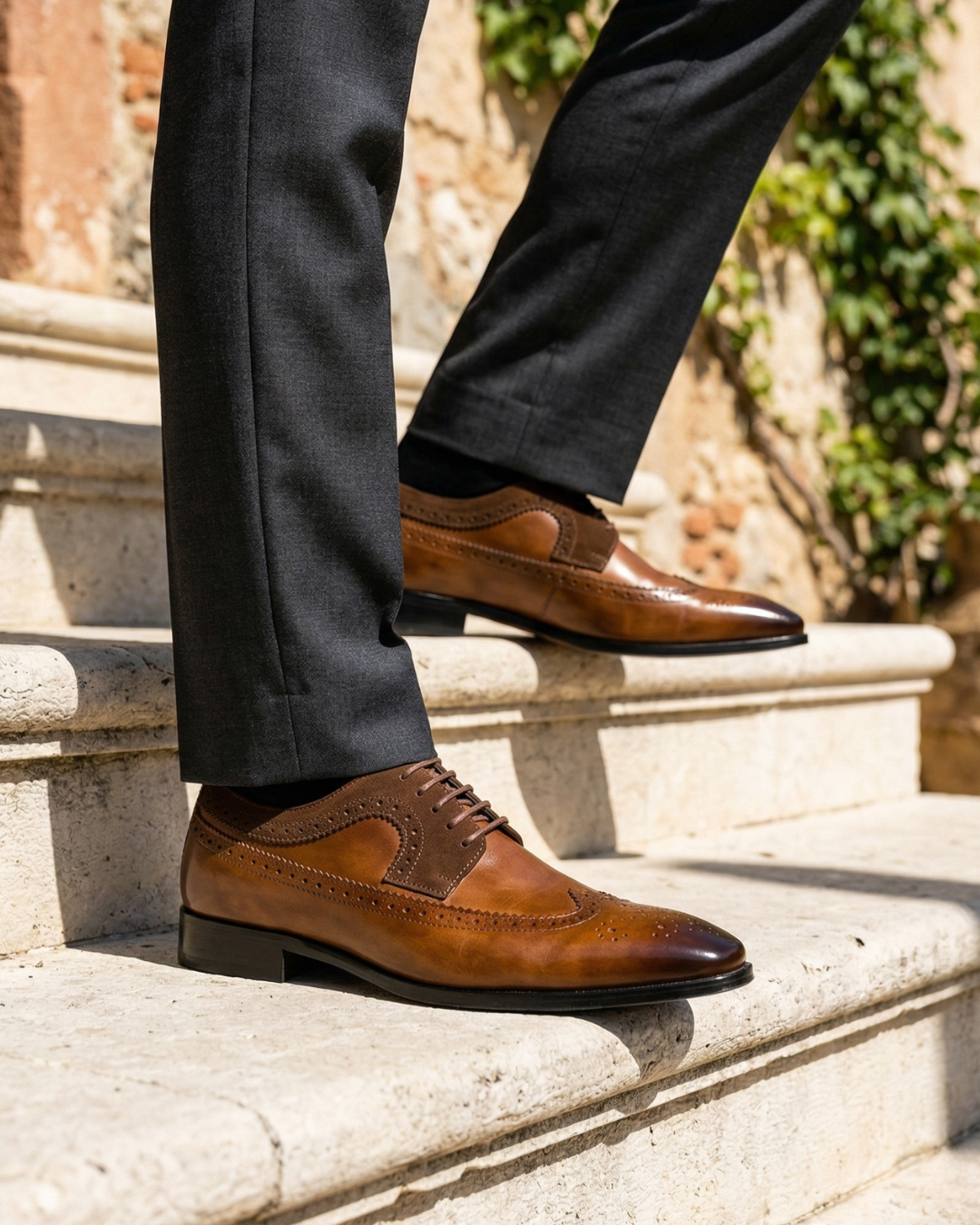 Męskie buty derby brogue, skóra i zamsz, wingtip, klasyczne, eleganckie, wygodna podeszwa, brązowe, czarne, rozmiary 39-48, formalne | Sansoti