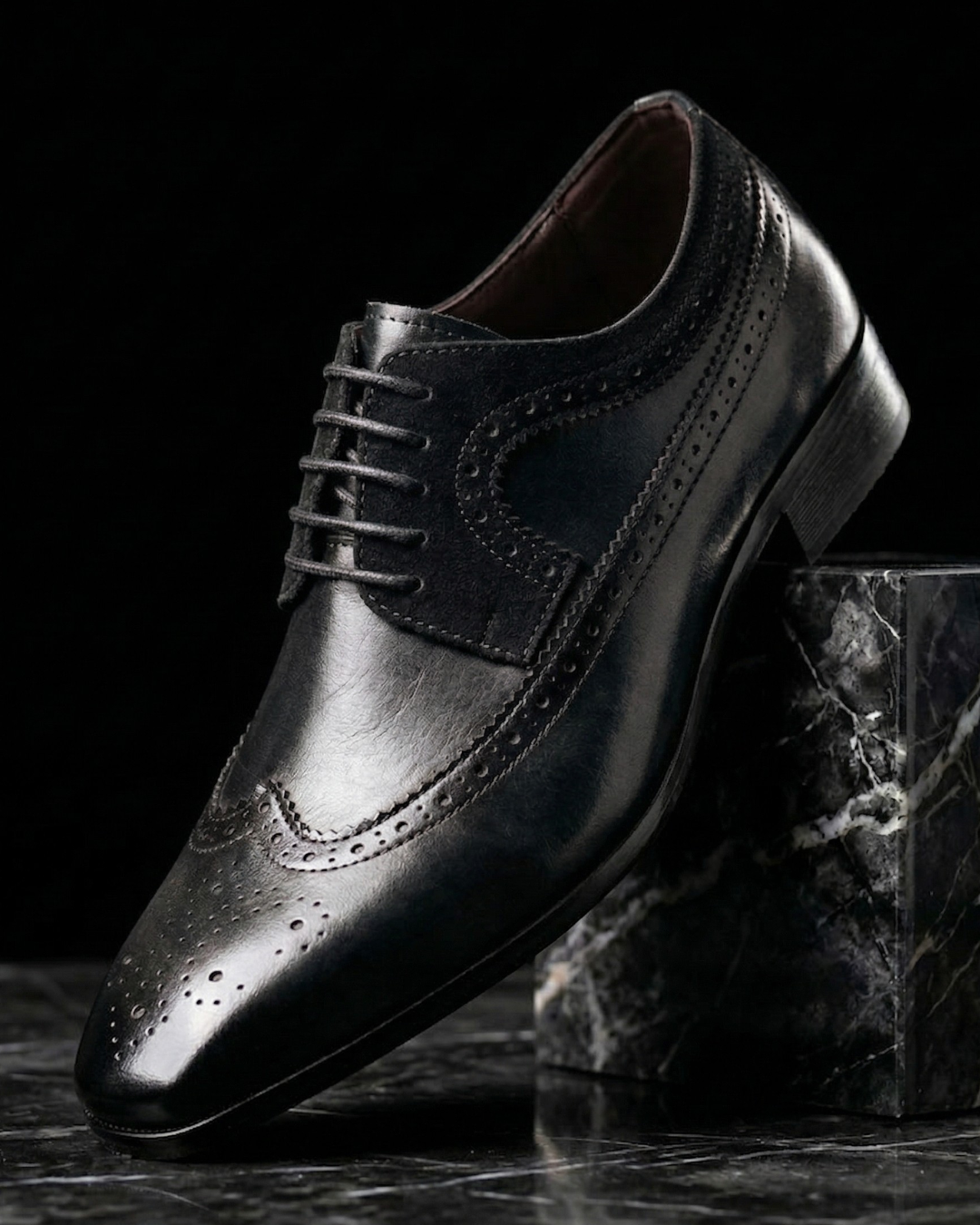 Męskie buty derby brogue, skóra i zamsz, wingtip, klasyczne, eleganckie, wygodna podeszwa, brązowe, czarne, rozmiary 39-48, formalne | Sansoti
