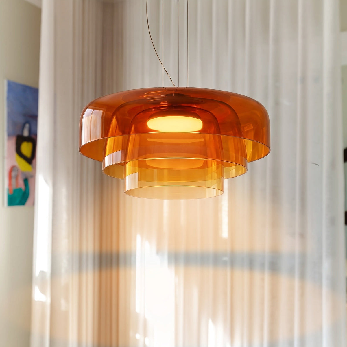 Suspension en verre soufflé à la main, design organique Ø42cm, lumière blanc chaud, salle à manger, îlot de cuisine, fabrication artisanale | Sansoti