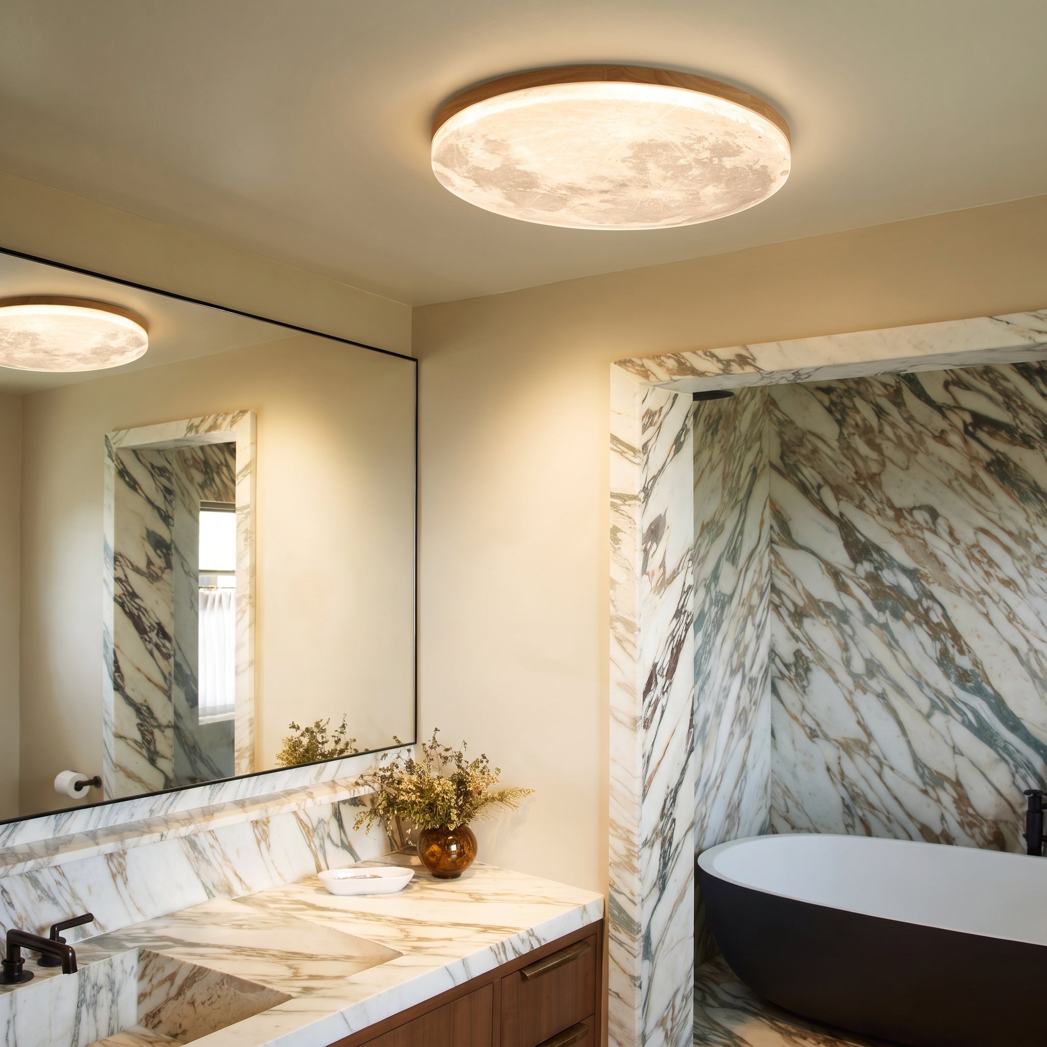 Runde LED-Deckenleuchte in Holzoptik, dimmbar, für Schlafzimmer und Wohnzimmer, skandinavisches, schwebendes Design, warmes Licht, modern | Sansoti