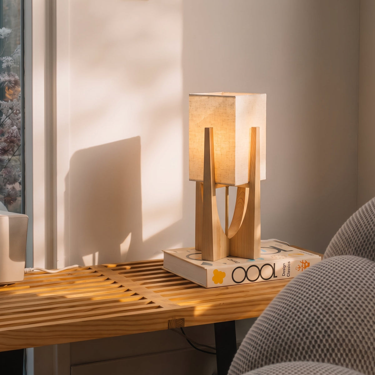 Japanische Stehleuchte aus Naturholz E27 LED dimmbar für Wohnzimmer, Schlafzimmer und Leseecke, skandinavisches Design | Sansoti