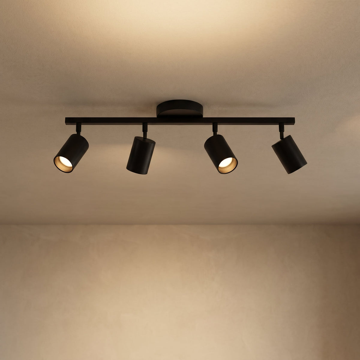 Plafonnier à 4 spots réglables, aluminium noir et blanc, douilles GU10, éclairage pour salon et cuisine, style moderne | Sansoti