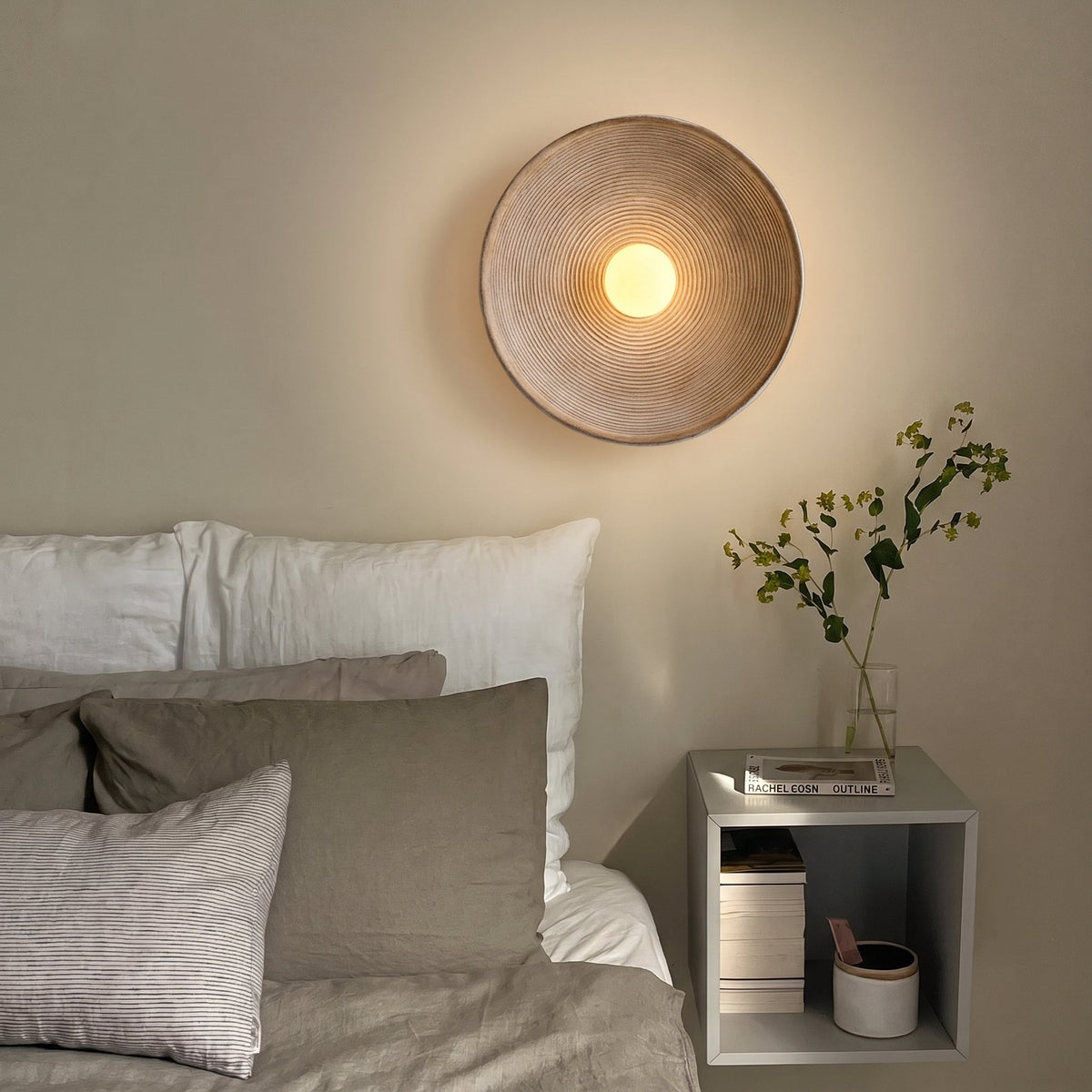 Applique murale ronde en bois et verre, minimaliste, lumière LED chaleureuse, salle à manger, bar, intérieur moderne et convivial, douille E27 | Sansoti