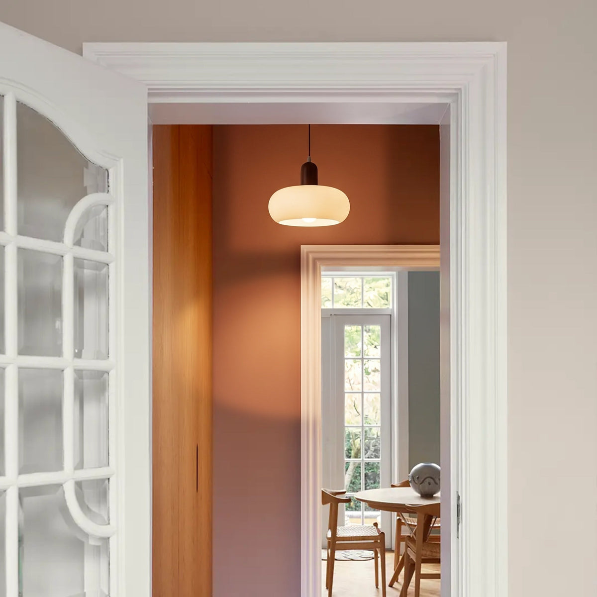 Suspension crème en bois et verre, design scandinave E27, réglable, pour salle à manger, bar, intérieur moderne, salon | Sansoti