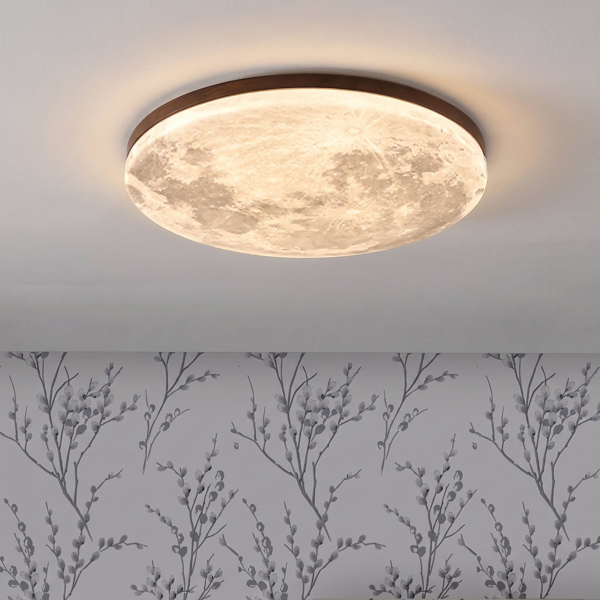 Runde LED-Deckenleuchte in Holzoptik, dimmbar, für Schlafzimmer und Wohnzimmer, skandinavisches, schwebendes Design, warmes Licht, modern | Sansoti