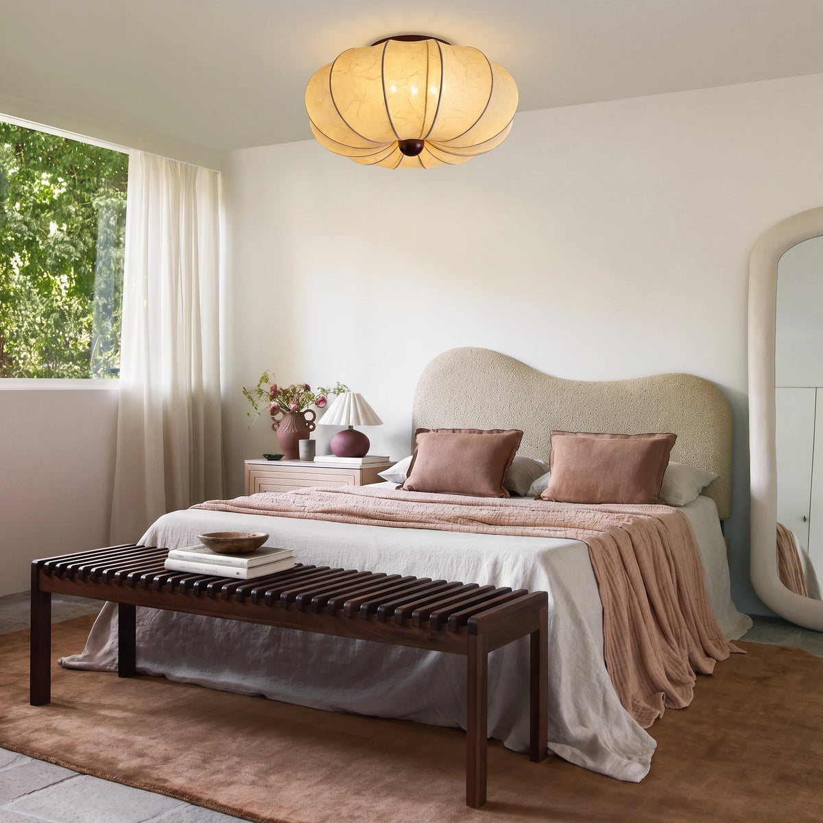 Plafonnier en tissu satiné style médiéval E27 LED éclairage d’ambiance salon chambre couloir 40-60cm | Sansoti