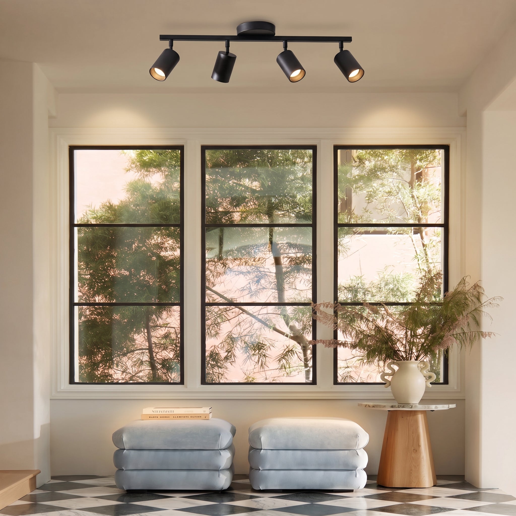Plafonnier à 4 spots réglables, aluminium noir et blanc, douilles GU10, éclairage pour salon et cuisine, style moderne | Sansoti