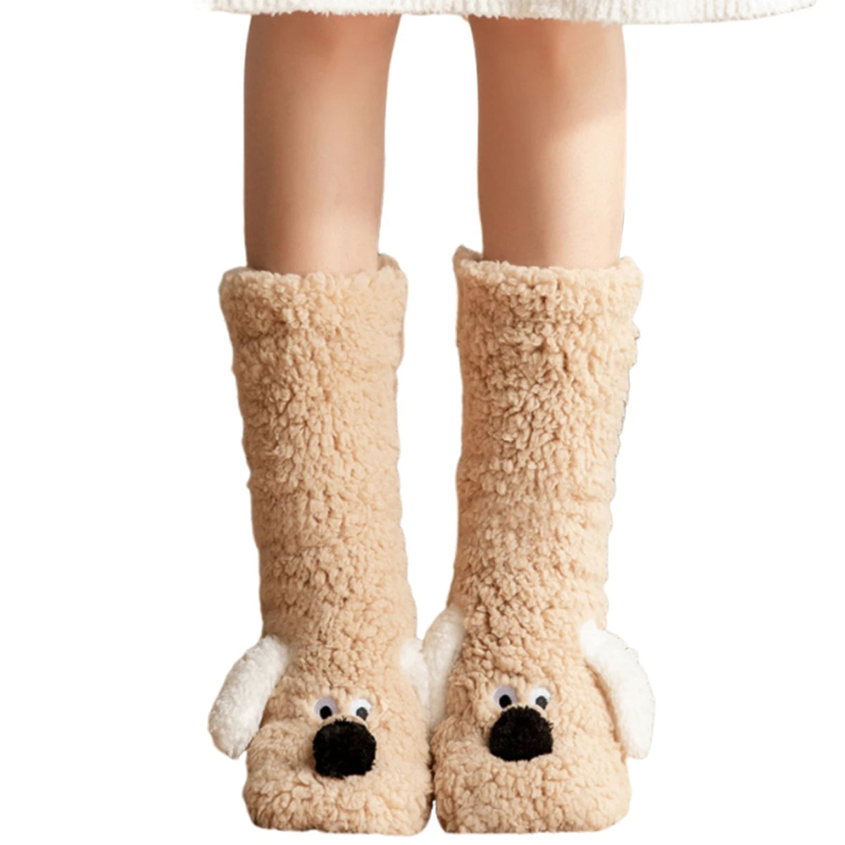 Plush house socks with dog motif for warm feet and legs, women's winter non-slip comfort socks, house socks | Sansoti