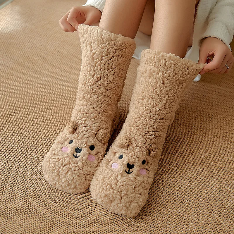 Chaussettes polaires à motif ours antidérapant pour une chaleur et un confort optimaux à la maison, femmes et hommes, chaussettes d'intérieur d'hiver | Sansoti