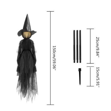 Sorcière lumineuse sur piquet de jardin, décoration d’Halloween, silhouette LED à planter dans la pelouse ou le jardin, ambiance du 31 octobre | Sansoti