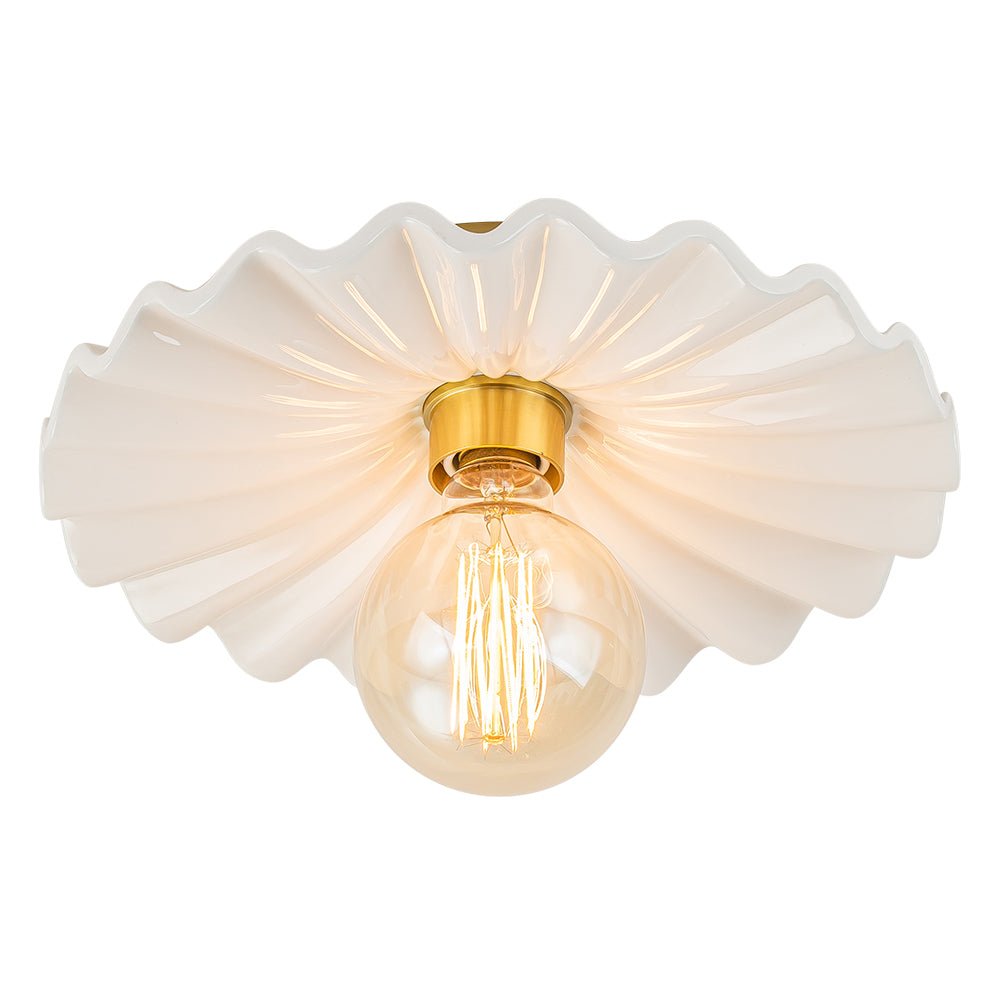 Keramik-Deckenleuchte Messing Creme 30cm Semi-Flush-Mount Esszimmer Schlafzimmer Retro Mid-Century Gefaltet Badezimmer Eingang Wohnzimmer | Restfield