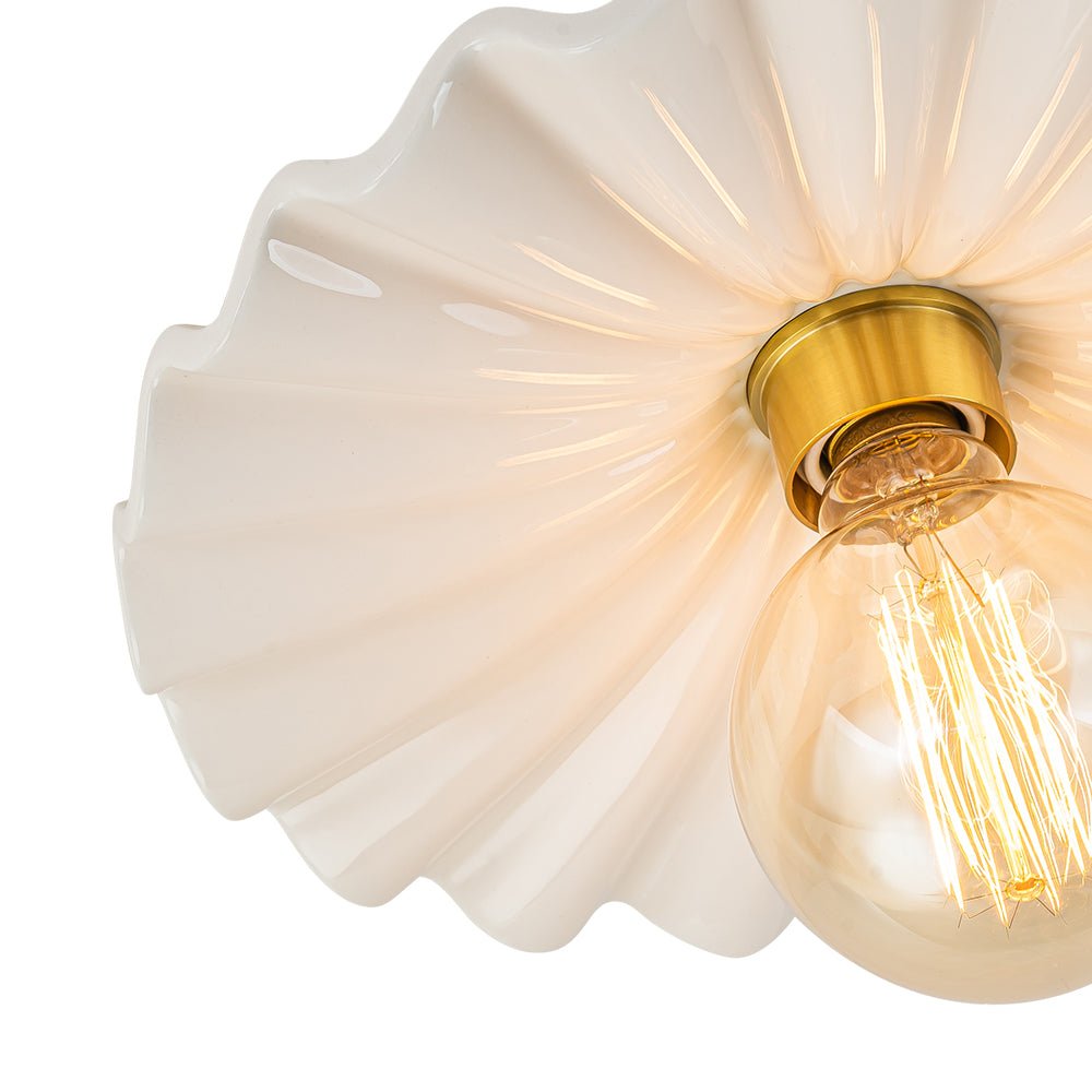 Keramik-Deckenleuchte Messing Creme 30cm Semi-Flush-Mount Esszimmer Schlafzimmer Retro Mid-Century Gefaltet Badezimmer Eingang Wohnzimmer | Restfield