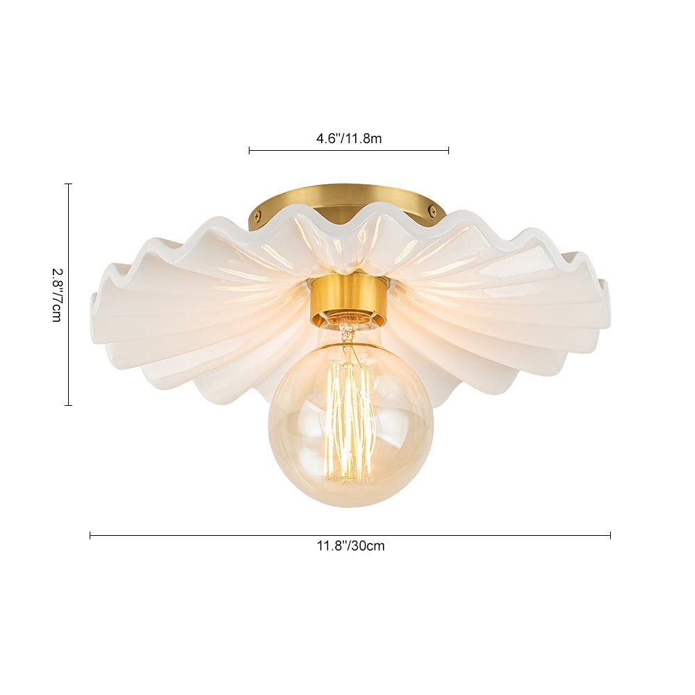 Keramik-Deckenleuchte Messing Creme 30cm Semi-Flush-Mount Esszimmer Schlafzimmer Retro Mid-Century Gefaltet Badezimmer Eingang Wohnzimmer | Restfield