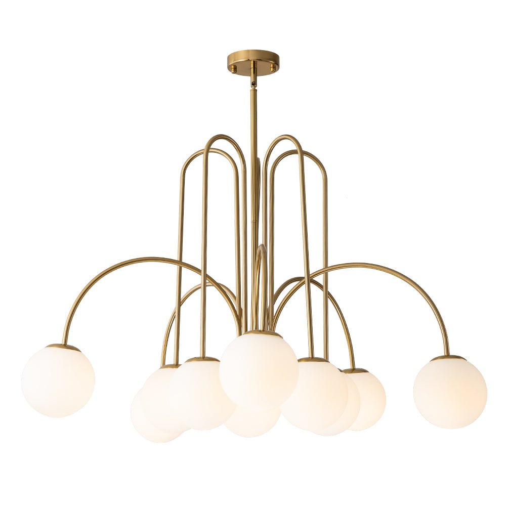 Glazen Bollen Hanglamp 10 Lichts Zwart Messing 98cm Opaal Frosted E26 Woonkamer Eetkamer Slaapkamer Entree Sputnik Chandelier Dimbaar | Sansoti