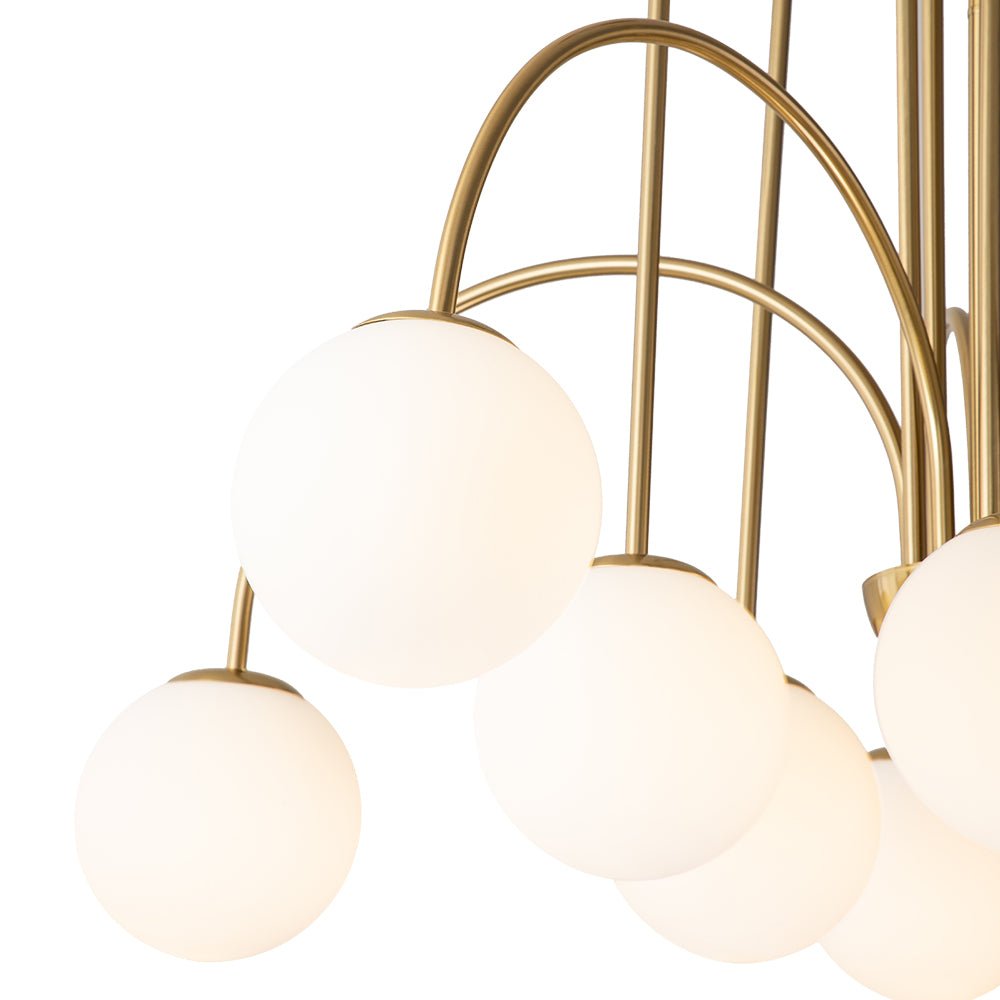 Glazen Bollen Hanglamp 10 Lichts Zwart Messing 98cm Opaal Frosted E26 Woonkamer Eetkamer Slaapkamer Entree Sputnik Chandelier Dimbaar | Sansoti