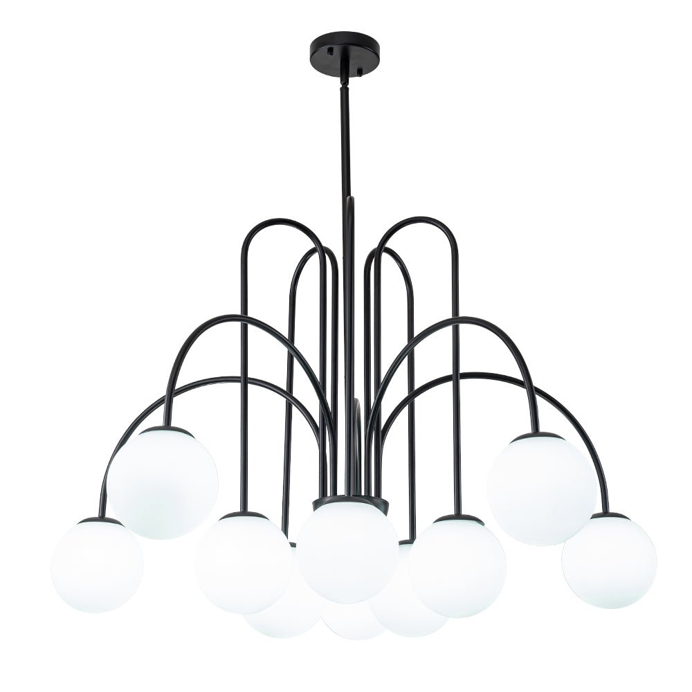Glazen Bollen Hanglamp 10 Lichts Zwart Messing 98cm Opaal Frosted E26 Woonkamer Eetkamer Slaapkamer Entree Sputnik Chandelier Dimbaar | Sansoti