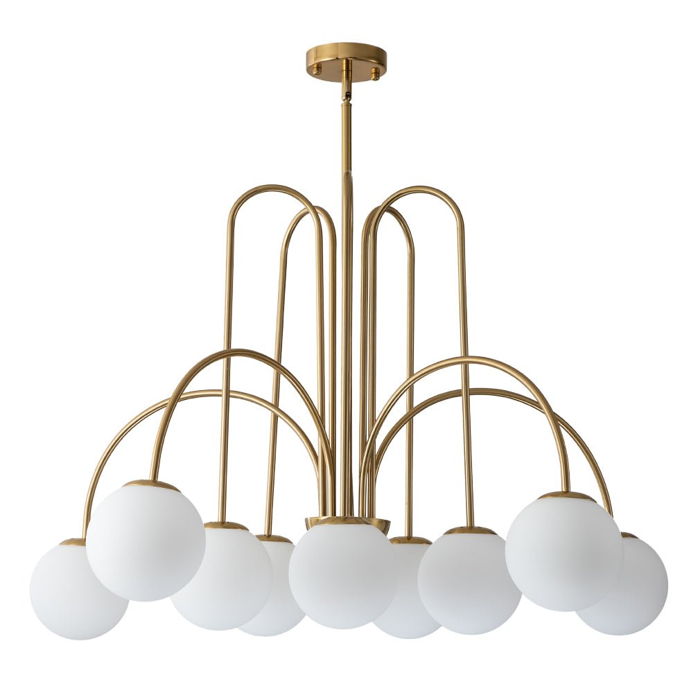 Glazen Bollen Hanglamp 10 Lichts Zwart Messing 98cm Opaal Frosted E26 Woonkamer Eetkamer Slaapkamer Entree Sputnik Chandelier Dimbaar | Sansoti