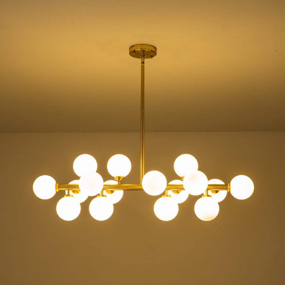 Hängeleuchte mit 16 Glaskugeln, Metallrahmen, moderne Beleuchtung für Esszimmer und Wohnzimmer, stimmungsvolle Lampe | Sansoti