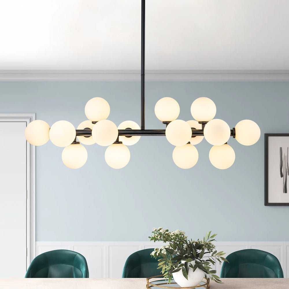 Hängeleuchte mit 16 Glaskugeln, Metallrahmen, moderne Beleuchtung für Esszimmer und Wohnzimmer, stimmungsvolle Lampe | Sansoti