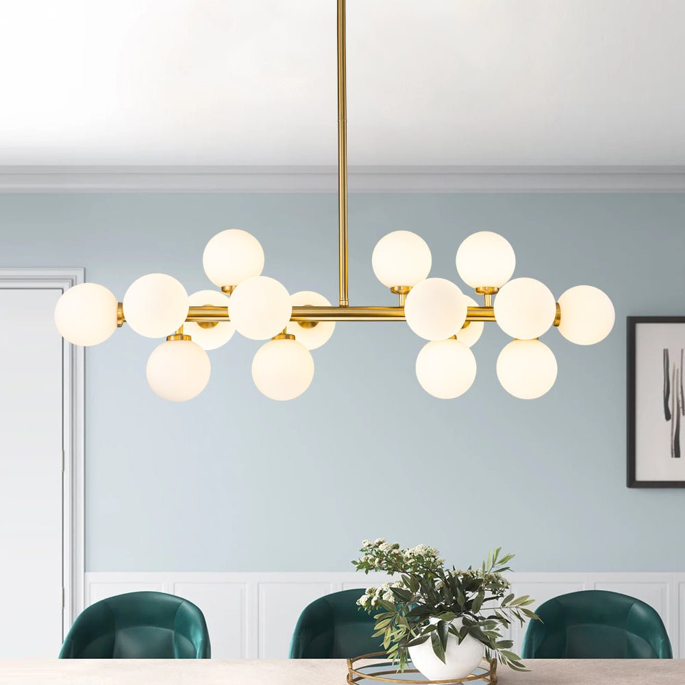 Hängeleuchte mit 16 Glaskugeln, Metallrahmen, moderne Beleuchtung für Esszimmer und Wohnzimmer, stimmungsvolle Lampe | Sansoti