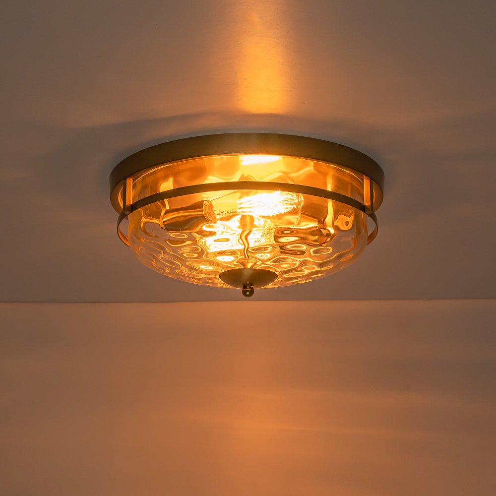 Glas-Deckenleuchte Rund Schwarz Gold Hammerschlagglas 33cm Wohnzimmer Schlafzimmer Aufbaustrahler Landhaus Eingang Esszimmer Badezimmer | Restfield