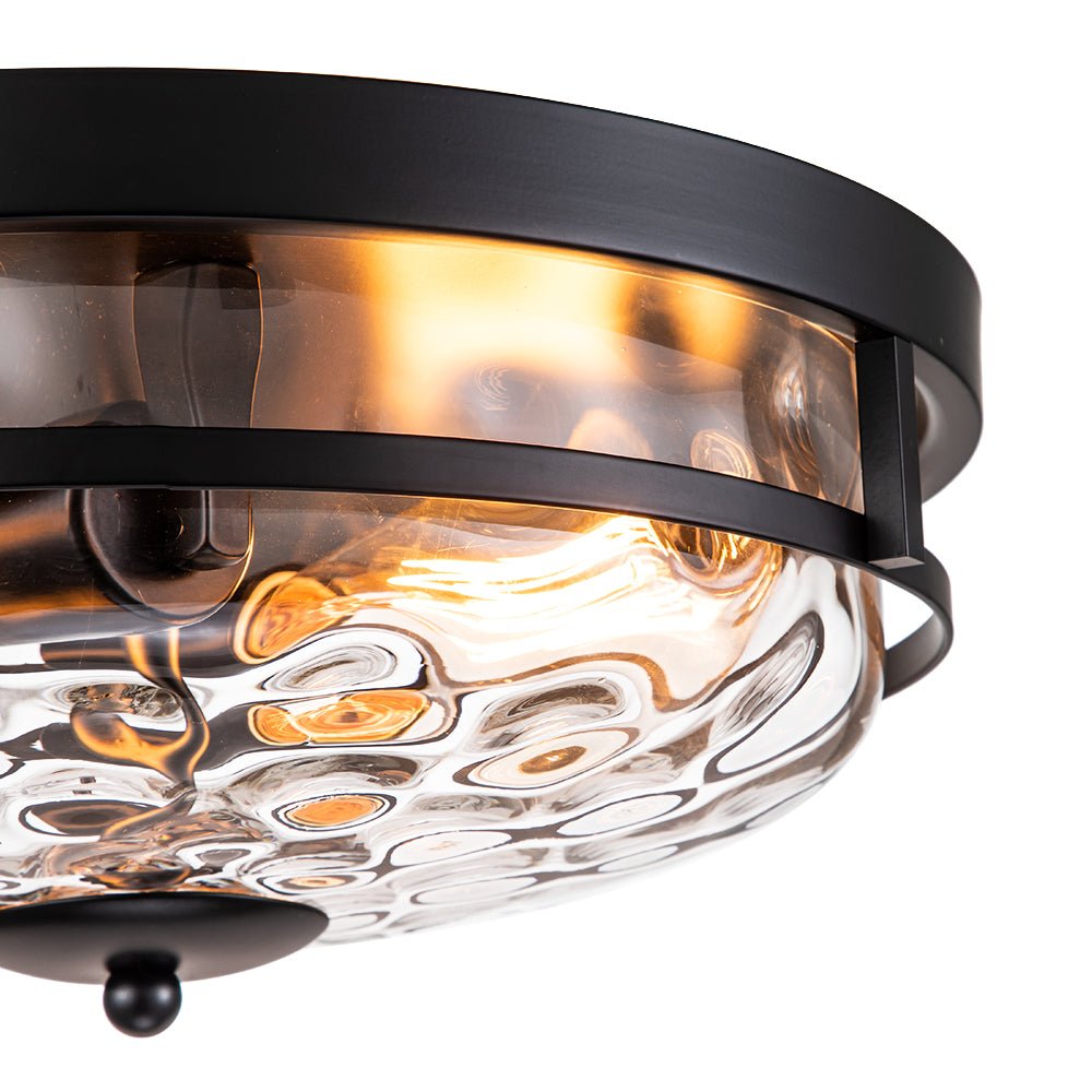 Glas-Deckenleuchte Rund Schwarz Gold Hammerschlagglas 33cm Wohnzimmer Schlafzimmer Aufbaustrahler Landhaus Eingang Esszimmer Badezimmer | Restfield