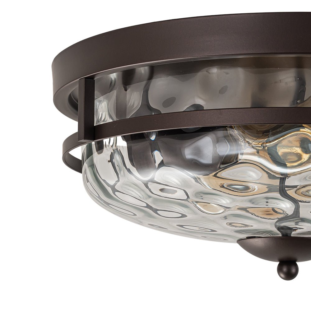 Glas-Deckenleuchte Rund Schwarz Gold Hammerschlagglas 33cm Wohnzimmer Schlafzimmer Aufbaustrahler Landhaus Eingang Esszimmer Badezimmer | Restfield
