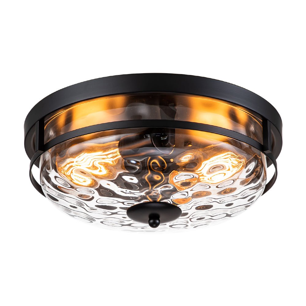 Glas-Deckenleuchte Rund Schwarz Gold Hammerschlagglas 33cm Wohnzimmer Schlafzimmer Aufbaustrahler Landhaus Eingang Esszimmer Badezimmer | Restfield