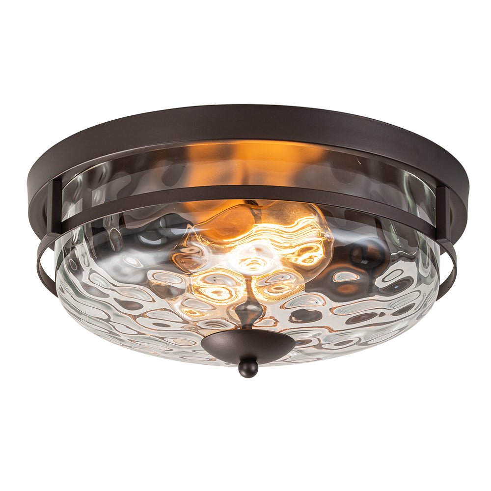 Glas-Deckenleuchte Rund Schwarz Gold Hammerschlagglas 33cm Wohnzimmer Schlafzimmer Aufbaustrahler Landhaus Eingang Esszimmer Badezimmer | Restfield